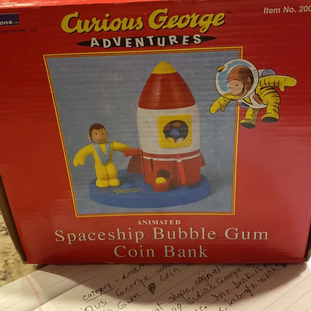 Vintage Curious George Adventure Animated space ship gum ball coin bank.